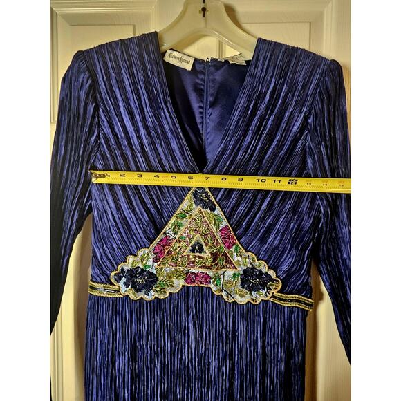 Mary McFadden Couture Royal Blue Plisse Evening Gown Sz 8 1980s Designer Formal - Picture 6 of 7